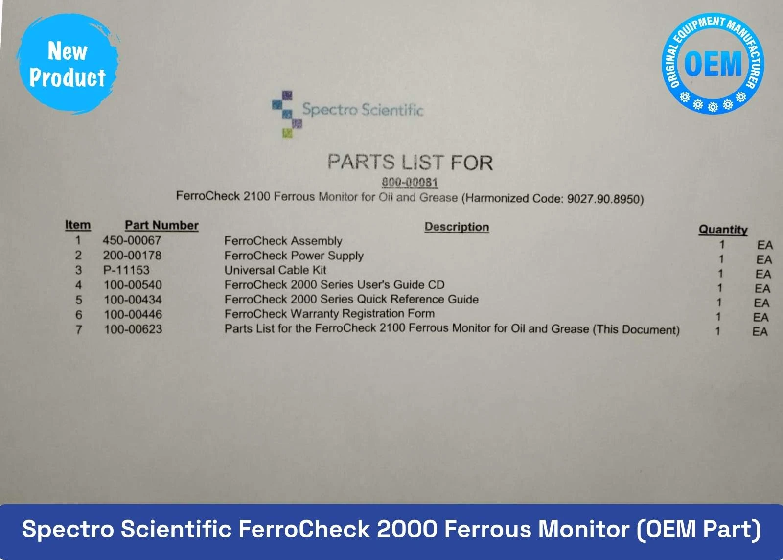 Spectro Scientific FerroCheck 2000 Ferrous Monitor for Oil and Grease (OEM Part)